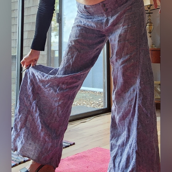 Free People Boho 70s Vibe Wide Leg baby blue cotton pants FLARE Light Wash 10 - Picture 1 of 16